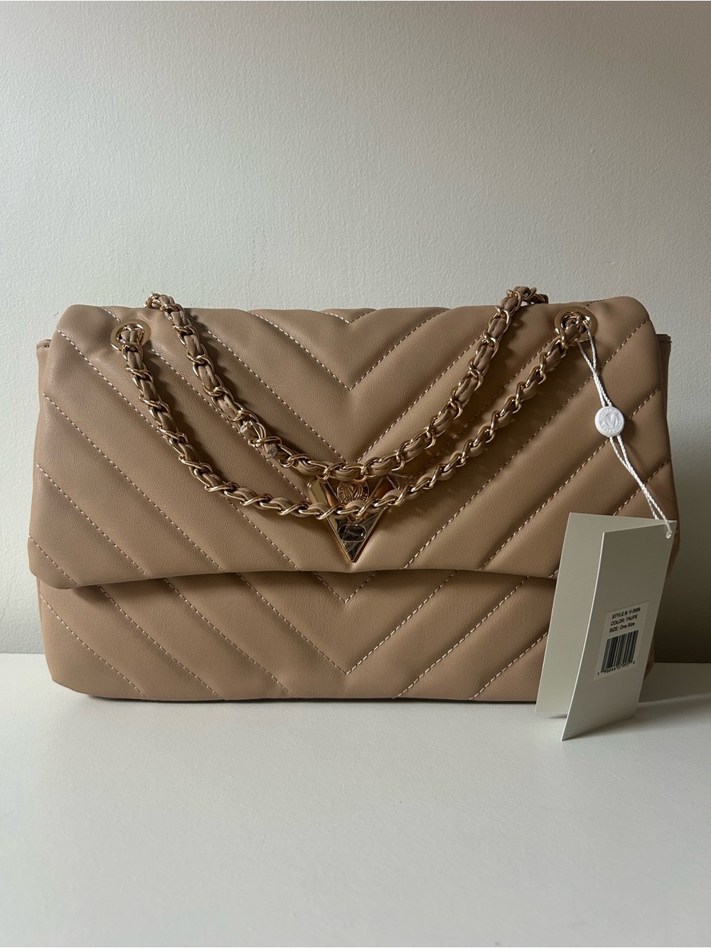 Valentino Orlandi Nude Quilted Shoulder Bag with Gold Chain